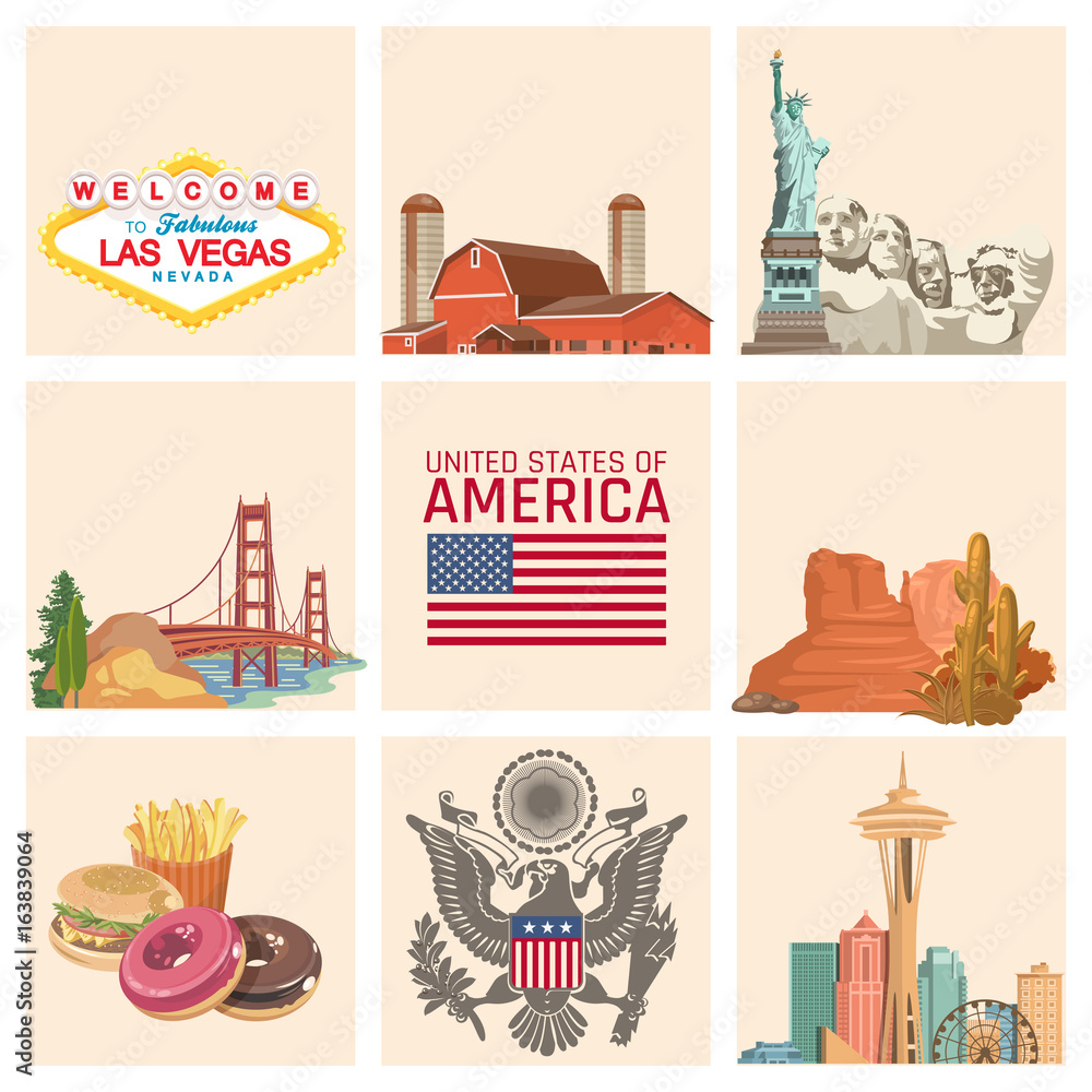 Fototapeta premium Welcome to USA. United States of America poster. Vector illustration about travel