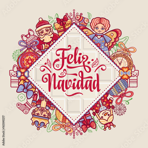 Feliz navidad. Xmas card on Spanish language.