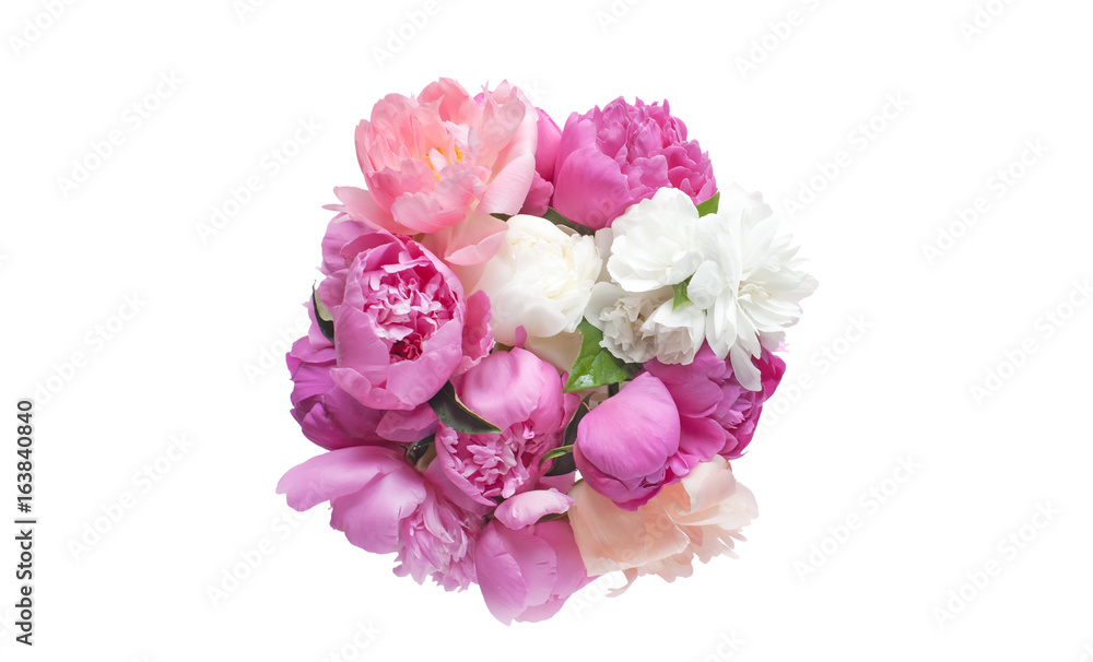 Bouquet peony flowers pink and red color isolated on white background. Bouquet peony flowers pink and red color isolated on white background.