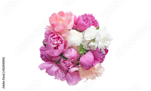 Bouquet peony flowers pink and red color isolated on white background.
