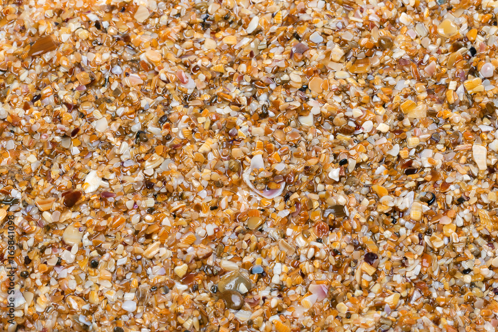 Wet multicolor sand on beach in sun summer day Wet multicolor sand on beach in sun summer day