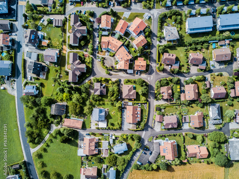 Fototapeta premium Aerial view of village in Switzerland