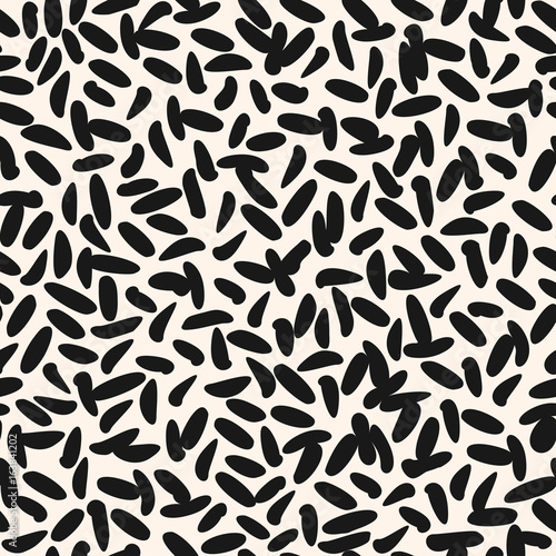 Vector monochrome seamless pattern, black hand drawn chaotic smears and spots, stylish abstract background. Repeat texture, design element for prints, decoration, wrapping, cover, textile, digital