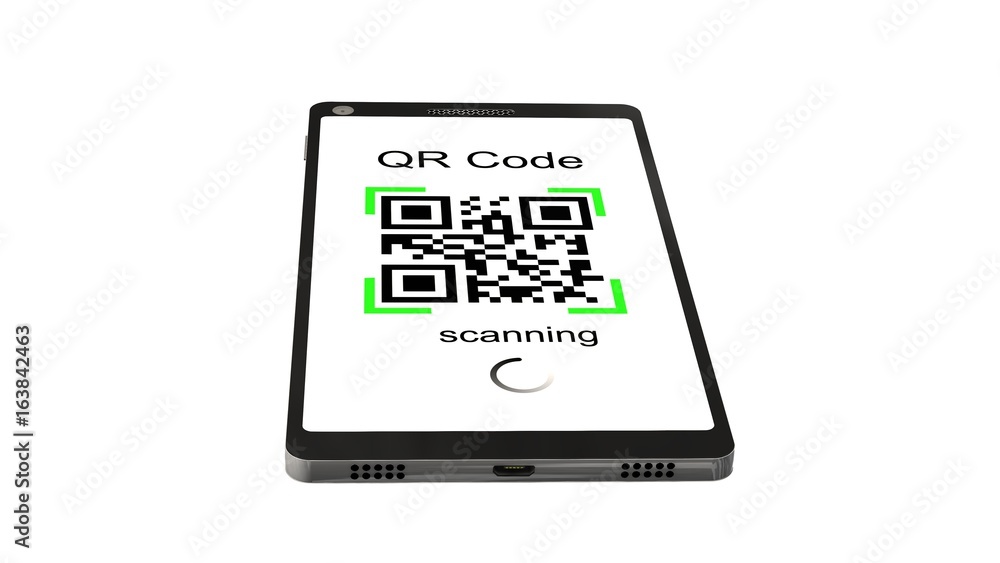 
QR Code scanning with modern touchscreen smartphone - isolated on white