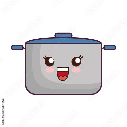kawaii cooking pot icon over white background vector illustration