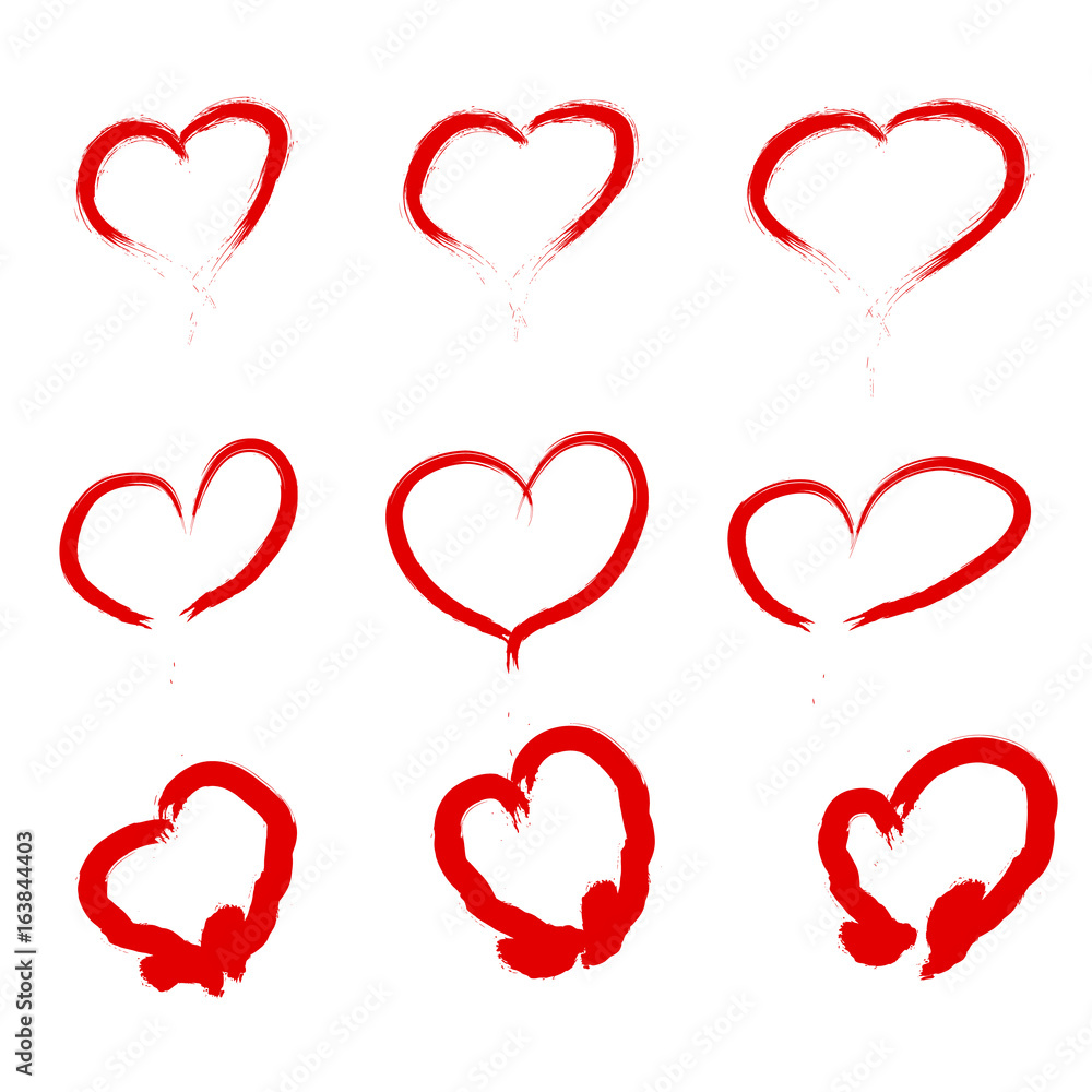 Set Of Scribbled Hearts. Vector grunge style icons collection. Vector illustration of the brush hand drawn sketchy hearts on the white background. Set Of Scribbled Hearts. Vector grunge style icons collection. Vector illustration of the brush hand drawn sketchy hearts on the white background.