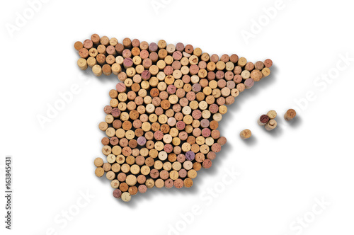 Countries winemakers - maps from wine corks. Map of Spain on white background.