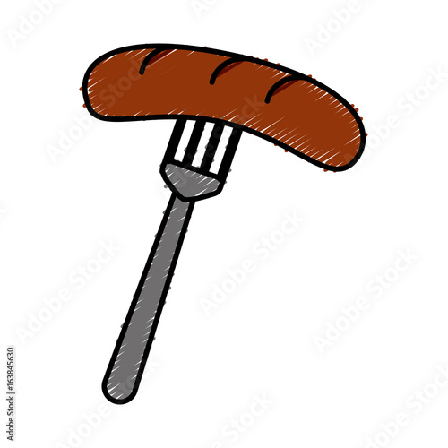 fork with sausage icon over white background vector illustration