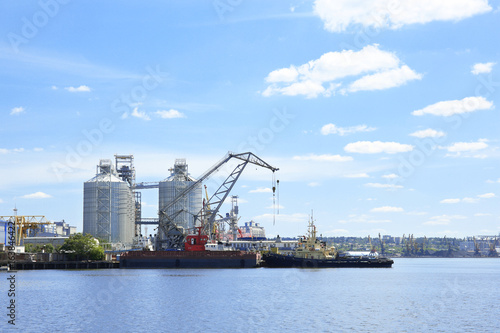 View of modern sea port with  grain elevator