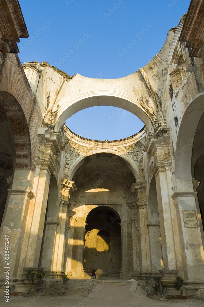 Ruins caused by earthquake in Cathedral of Antigua Guatemala or San Jose, founded in 1527. 
