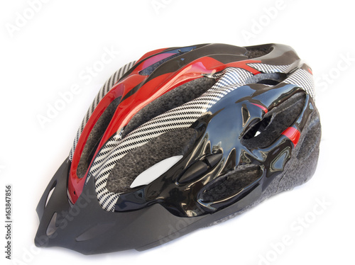 Red and black bicycle helmet