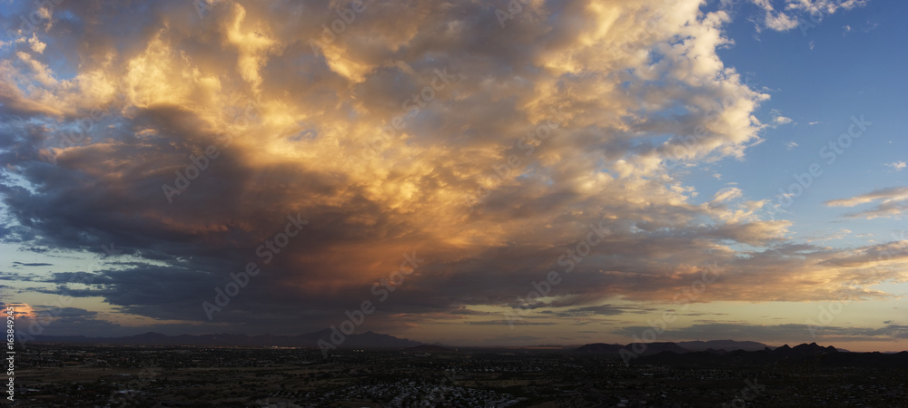 Golden Panorama of Clouds over Rincon Mountains HDR Tucson Arizona DBL Whopper