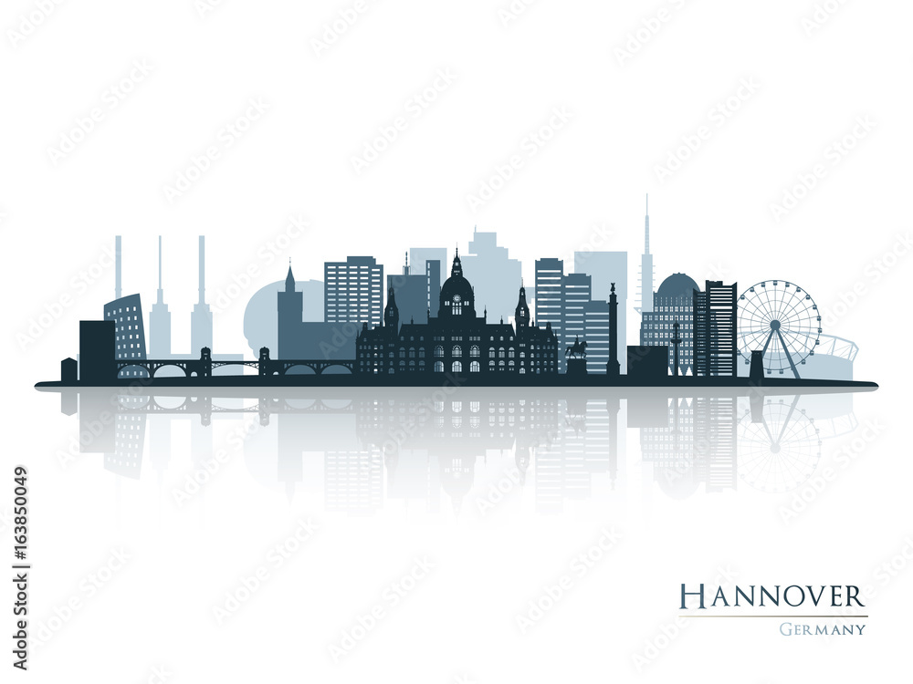 Hannover skyline silhouette with reflection. Vector illustration.
