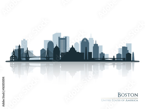 Fotografia Boston, skyline silhouette with reflection. Vector illustration.