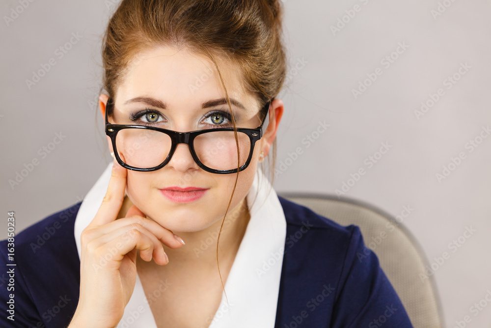 Happy positive business woman, accountant