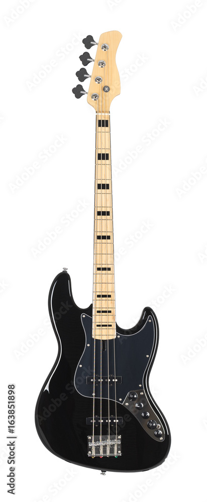 Obraz premium Black Electric Bass Guitar Isolated on White Background