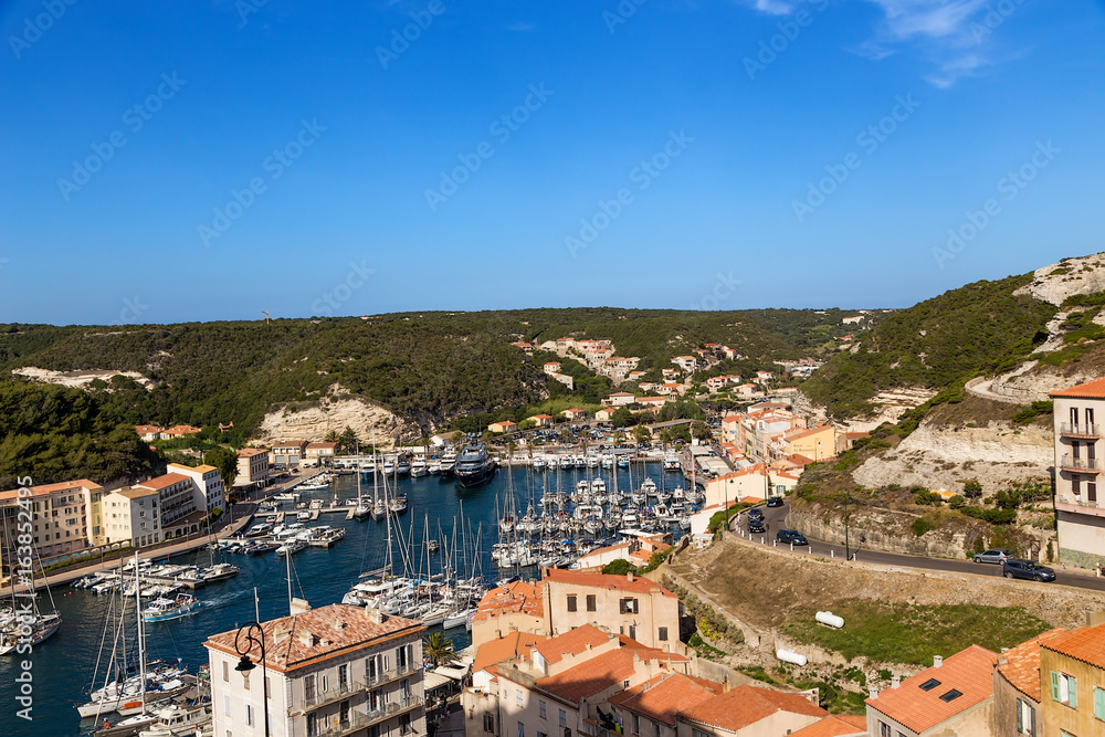 Corsica, France. Picturesque view of the port in Bonifacio