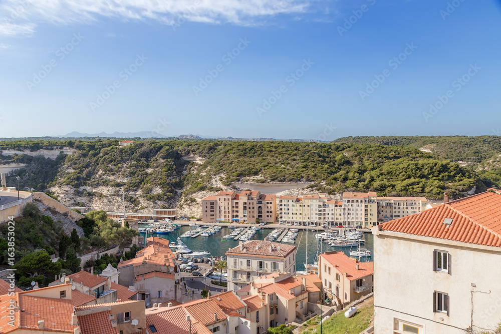 Corsica, France. Bonifacio: view of the town and port