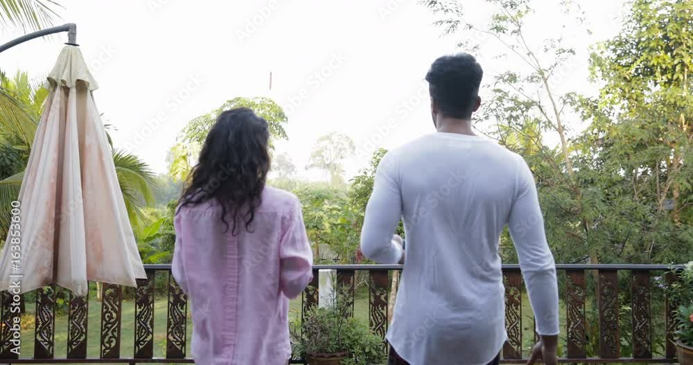Couple Eating Breakfast, Happy Man And Woman Walk On Summer Terrace Holding Plates With Oatmeal To Enjoy Healthy Food Outdoors Slow Motion 60 Couple Eating Breakfast, Happy Man And Woman Walk On Summer Terrace Holding Plates With Oatmeal To Enjoy Healthy Food Outdoors Slow Motion 60