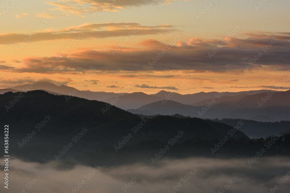 Orange Sky at Sunrise Over Smoky Mountains