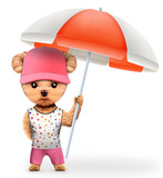 Animal in t-shirt and shorts holding umbrella