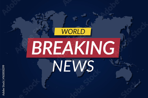 Breaking news background. World news banner on world map background