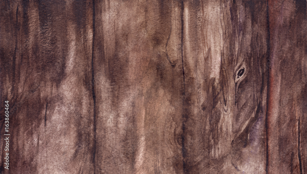 Naklejka premium Watercolor brown wood board surface realistic texture background
