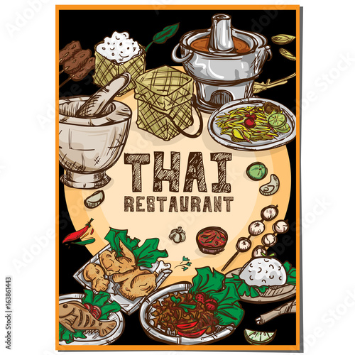 menu thai food restaurant template design hand drawing graphic.