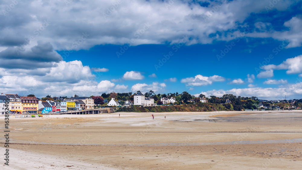 Beautiful village of Morgat with the sand beach and rocky coastline, Finistere, Brittany (Bretagne), France. Beautiful village of Morgat with the sand beach and rocky coastline, Finistere, Brittany (Bretagne), France.