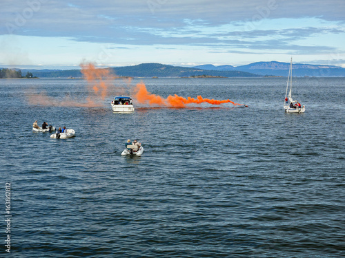 Helicopter crew performing water rescue training