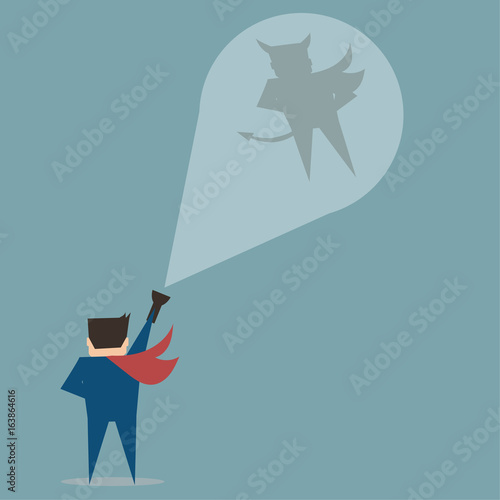 Business man with devil shadow,flat vector design concept.