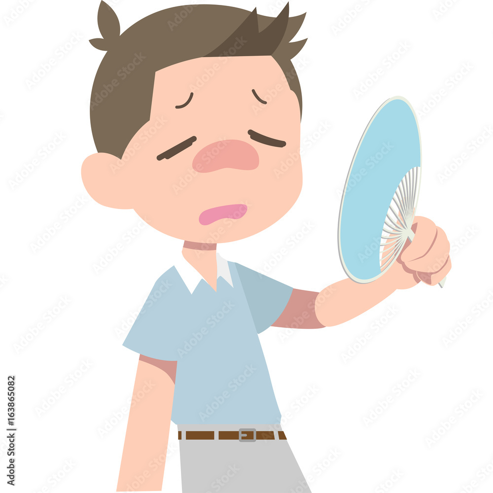 うちわで自分を扇ぐ暑そうな男性 Stock イラスト Adobe Stock