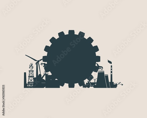 Energy and Power icons set. Sustainable energy generation and heavy industry.