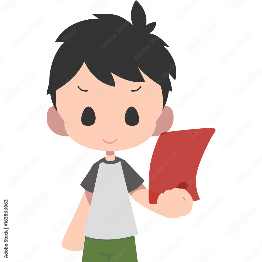 下敷きで自分を扇ぐ男の子 Stock イラスト Adobe Stock