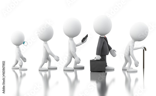 3d illustration. White people age evolution