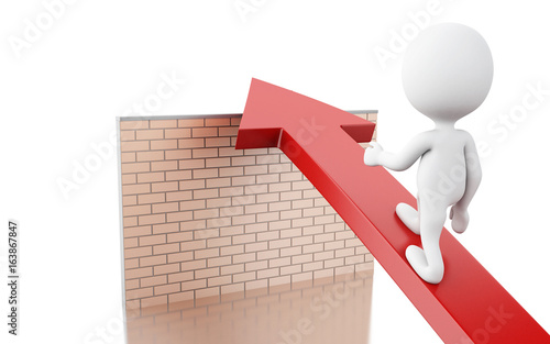Fototapeta Naklejka Na Ścianę i Meble -  3d White people on arrow overcome brick wall