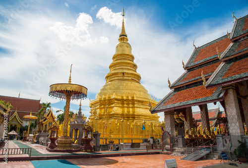 Wat Phra That Hariphunchai the iconic famous temple in Lamphun city, Northern Thailand.