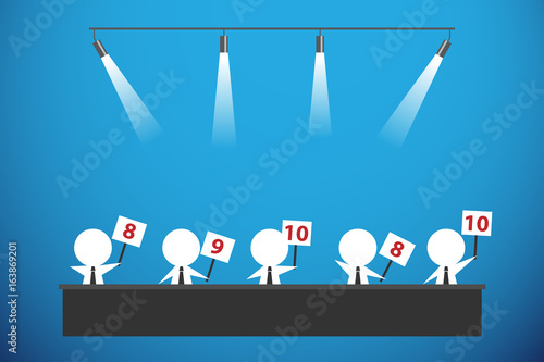 five businessmen showing score cards, business concept