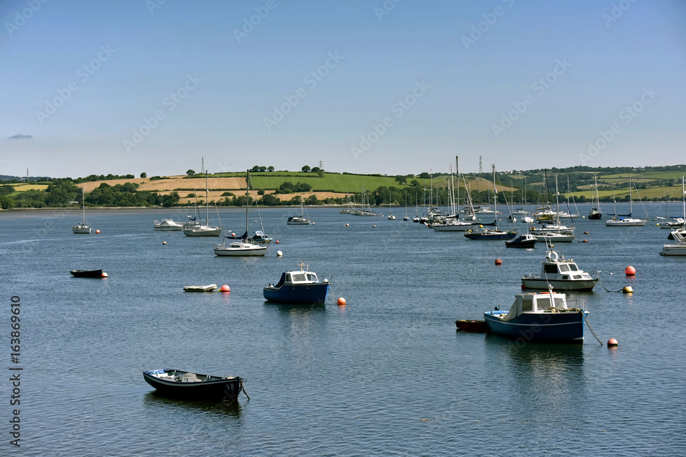 Yachts and fishing boats located on the river Tamer  England