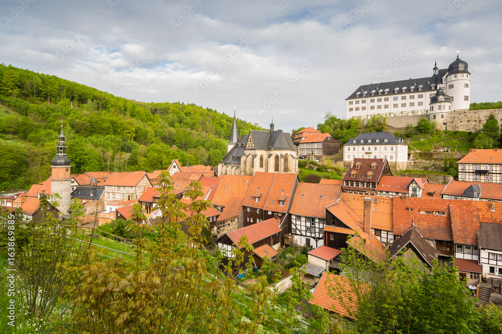 Blick auf Stolberg im Harz und Schloss, Sachsen Anhalt in Deutschland