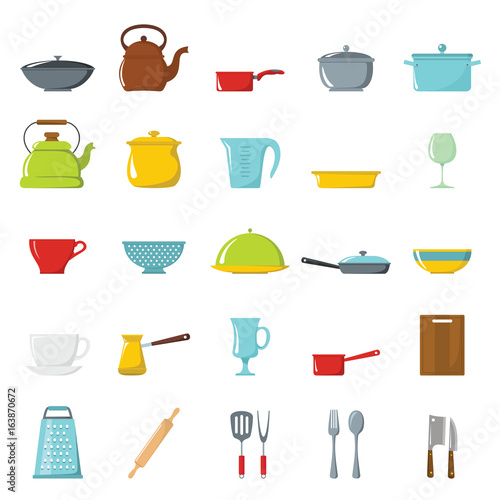 Cartoon flat set of dish icons