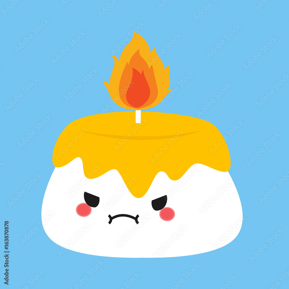 adorable angry small candle emoji, with its fire blazing Stock Vector