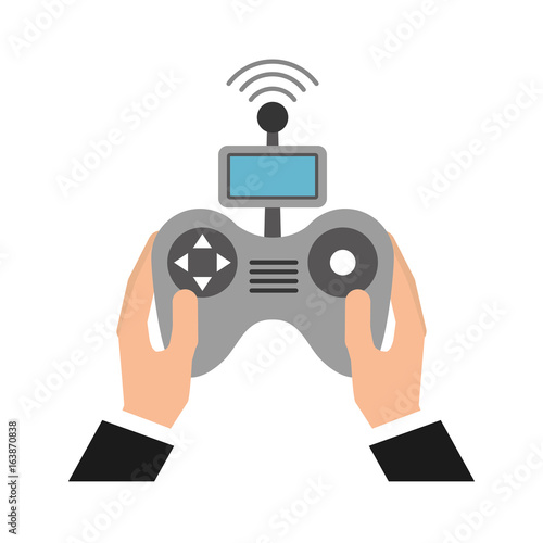 hands human with Drone remote control icon vector illustration design