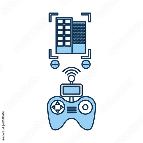 Drone remote control with builbing vector illustration design