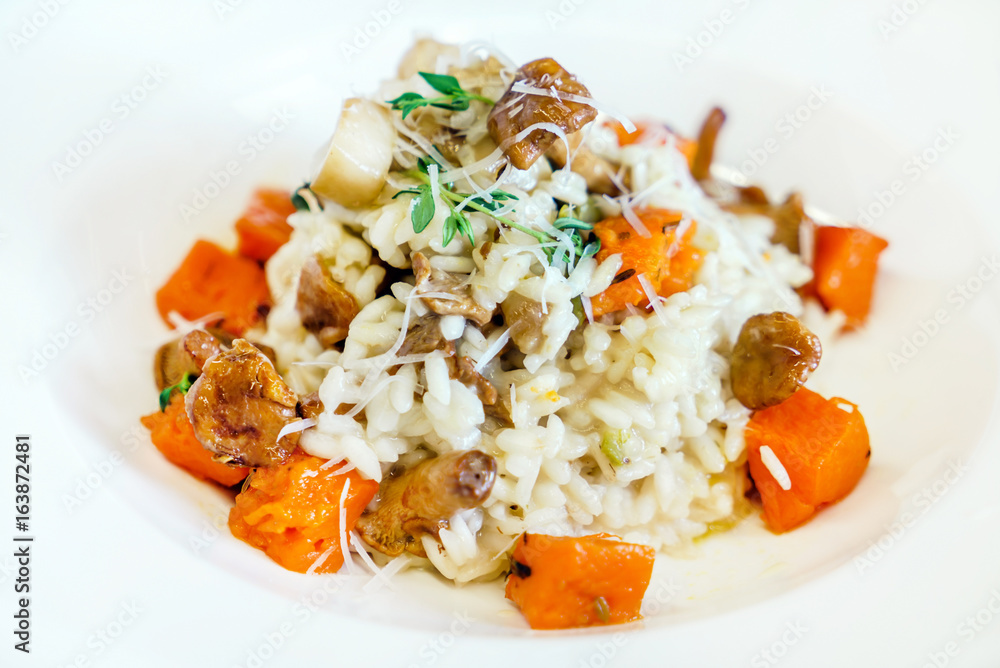 risotto with pumpkin and chanterelles risotto with pumpkin and chanterelles