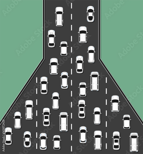 Traffic jam concept top view illustration. Traffic congestion on roads. Transportation problems concept. Vector illustration.