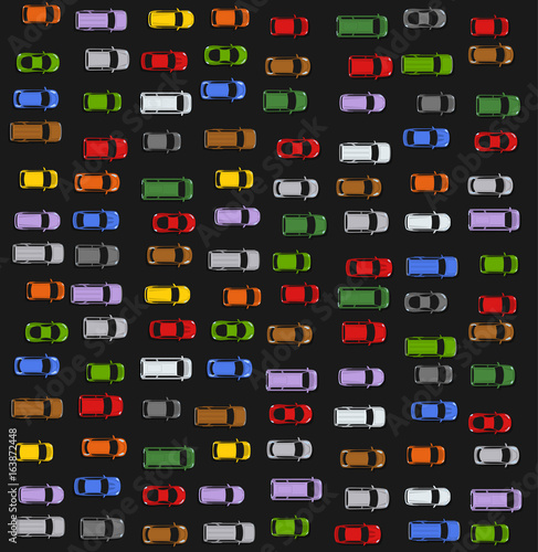 Traffic jam concept top view illustration. Traffic congestion on roads. Transportation problems concept. Vector illustration.