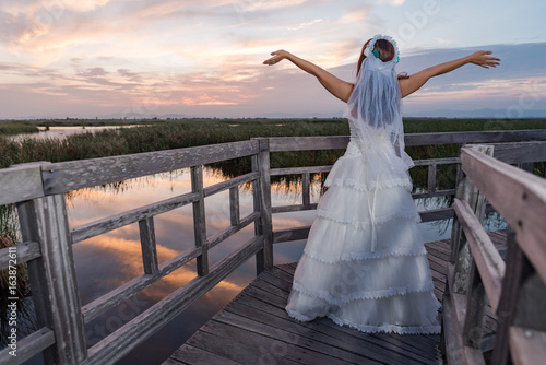 bride with sunset scene