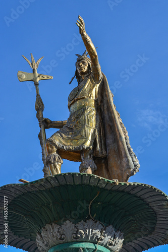 Peru Cusco plaza de armas statue pachacuti