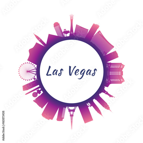Silhouette Las Vegas Skyline with colorful Buildings. Image for Presentation Banner Placard and Website. Circle style. Vector illustration.